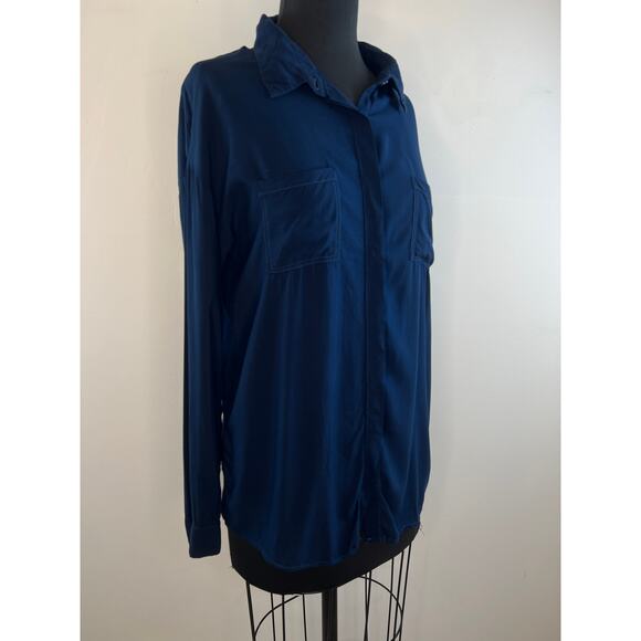 Splendid Navy Blue Long Sleeve Collared Neckline Button-Down Blouse Size M - Picture 2 of 6
